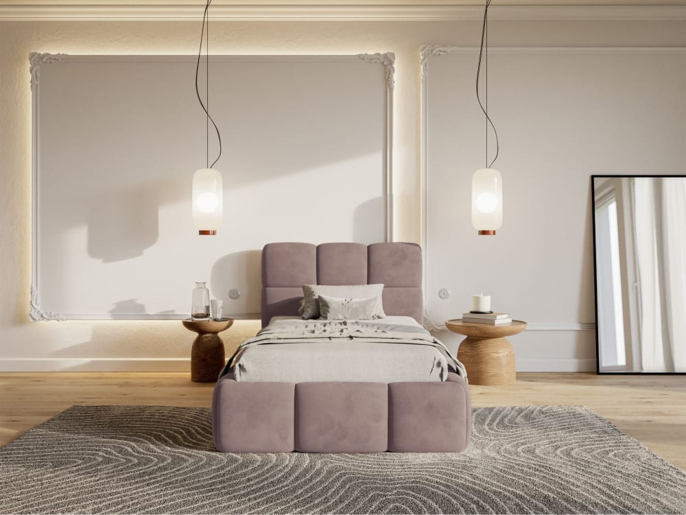Lit rembourré 90x200, velours rose clair