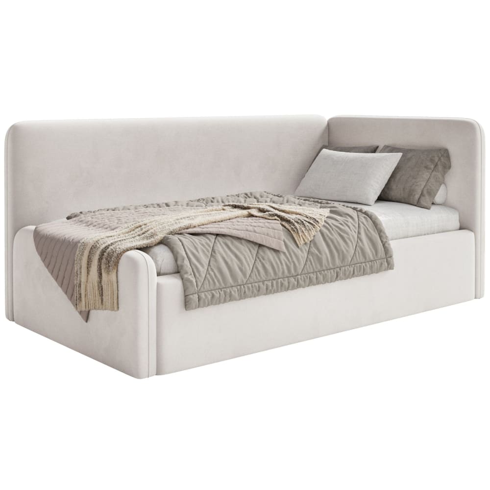 Selsey Jugendbett mit Kopfteil rechts, Bettkasten, Samt, Beige style modern Beige Stoff