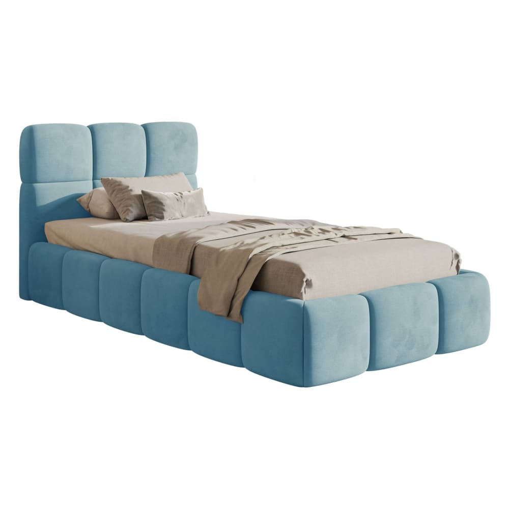 Lit rembourré 90x200, - velours bleu clair
