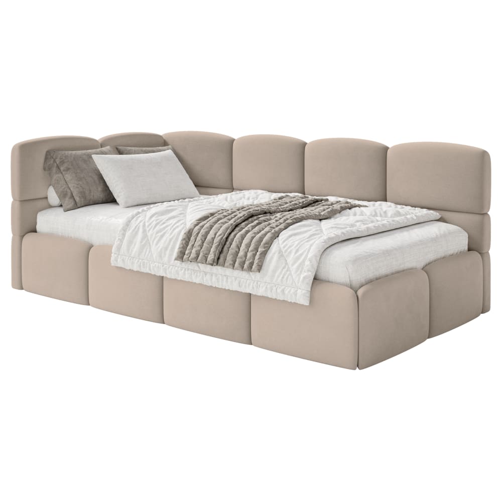 Lit ado 120 cm, velours, gauche, beige