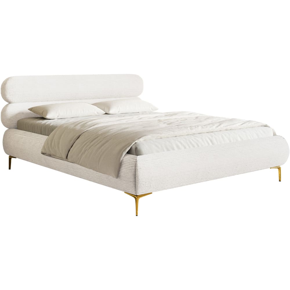 Lit coffre 140×200 en velours côtelé et pieds dorés, crème Lit coffre 140×200 en velours côtelé et pieds dorés, crème