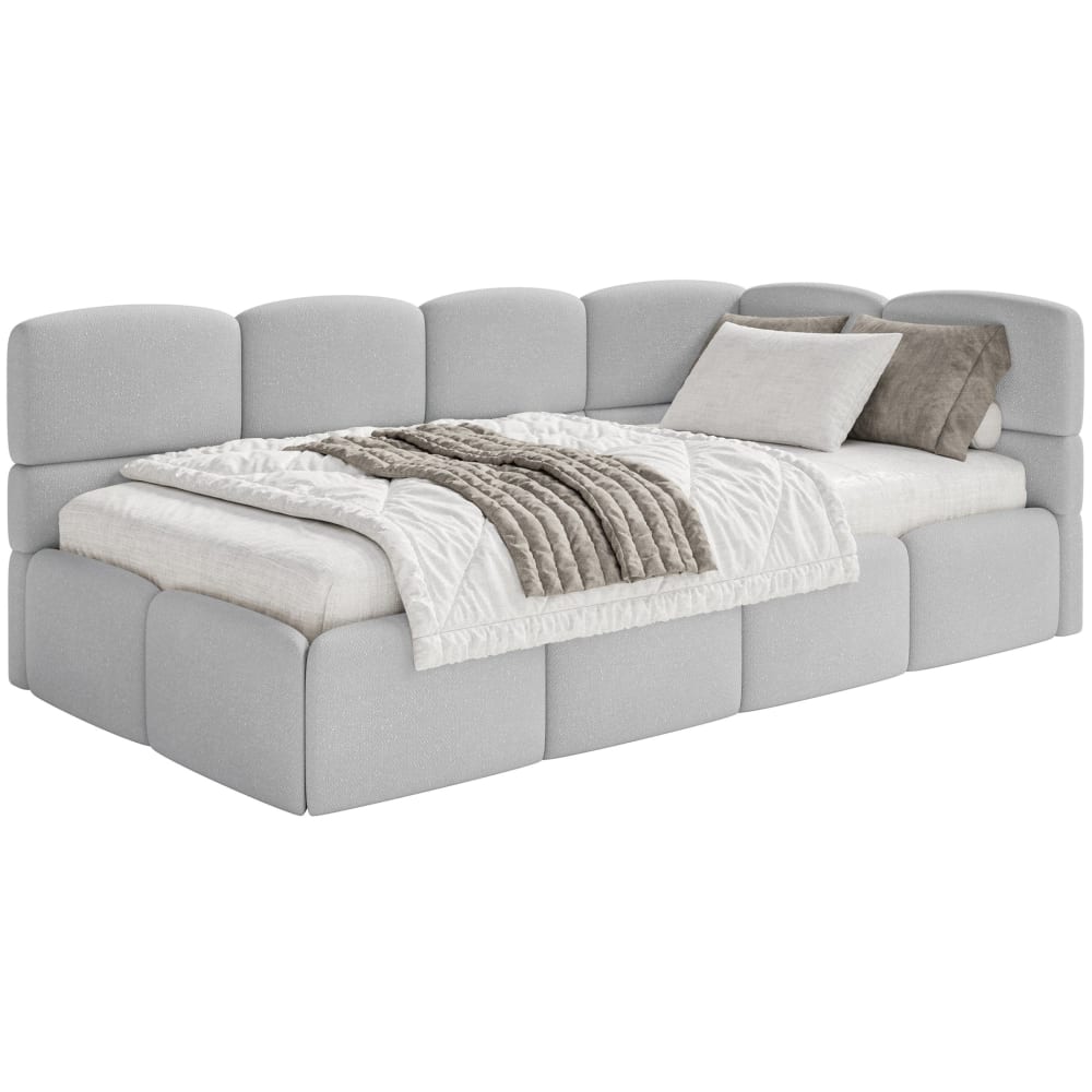 Lit ado 120 cm, chenille, droite, gris clair