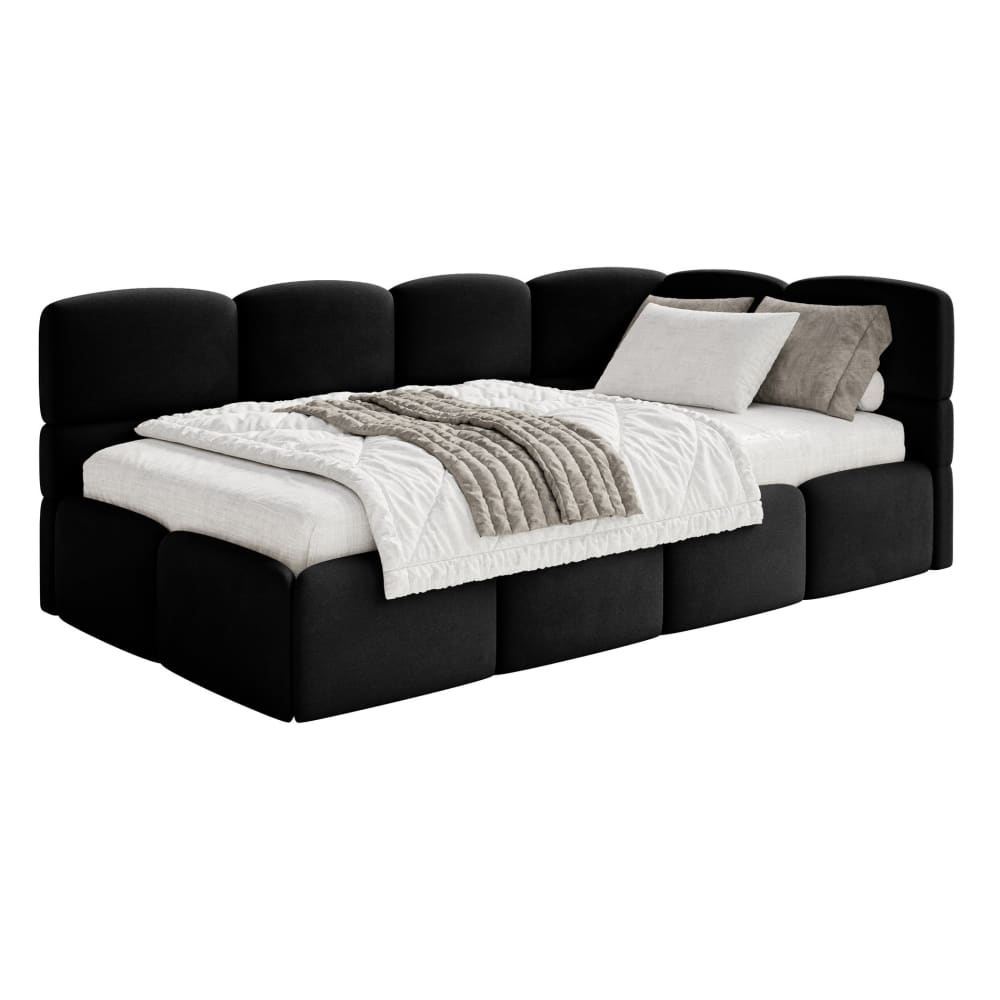 Lit ado 90x200, tête de lit à droite, velours noir
