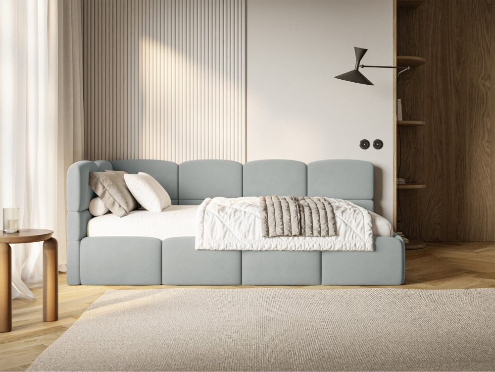 Lit ado 120 cm, velours, gauche, gris