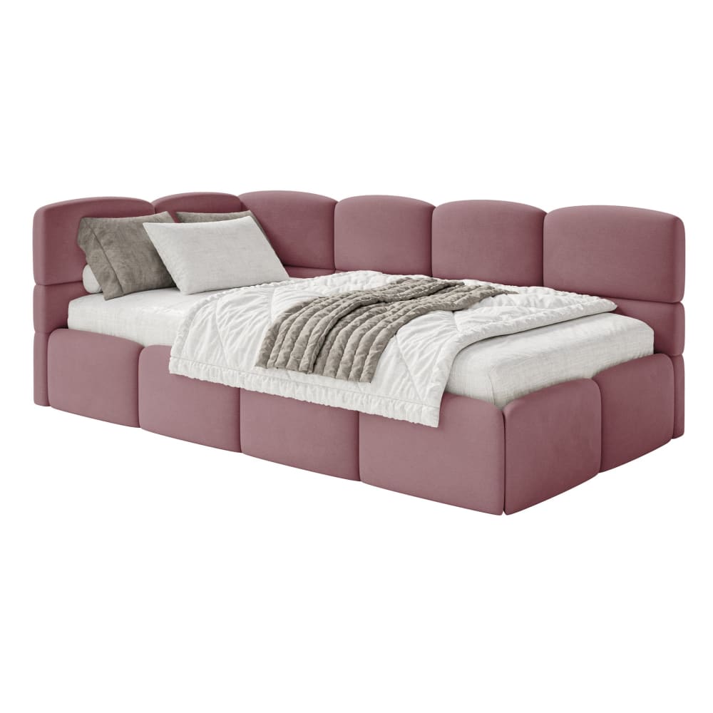 Lit ado 120 cm, velours, gauche, rose