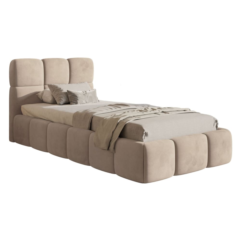 Lit rembourré 90x200, velours beige Lit rembourré 90x200, velours beige