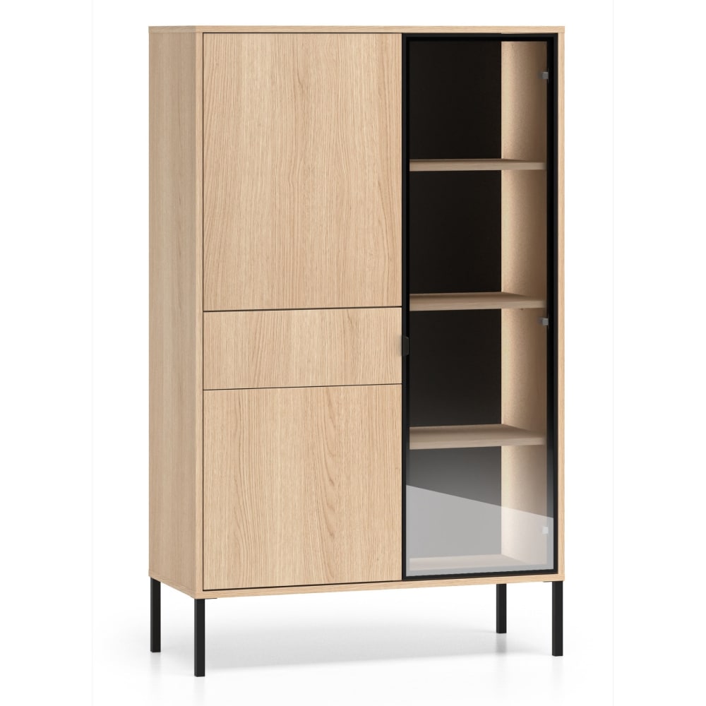 Selsey Vitrine 3-türig mit LED, Eichenoptik, 92 cm Beige Spanplatte