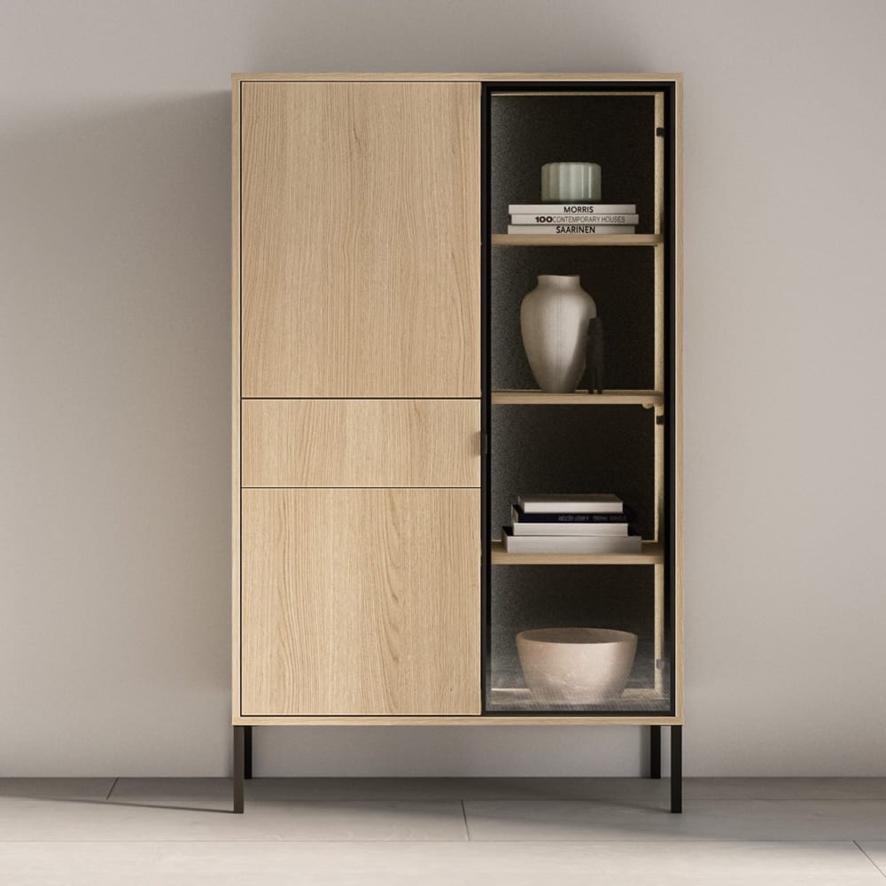 Vitrine 3-türig mit LED, Eichenoptik, 92 cm - Maisons Du Monde