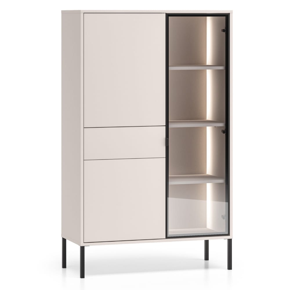 Selsey Vitrine 3-türig mit LED, Kaschmirgrau, 92 cm Taupe Spanplatte