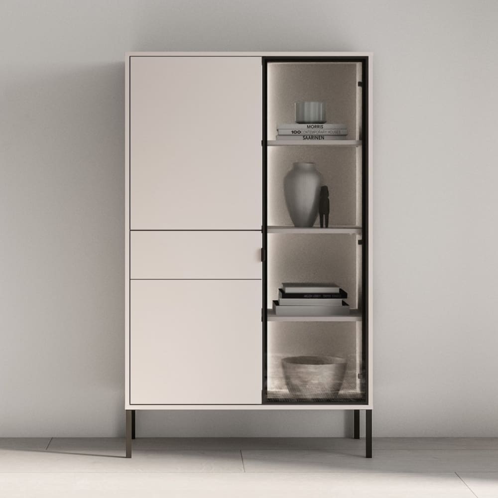 Vitrine 3-türig mit LED, Kaschmirgrau, 92 cm - Maisons Du Monde