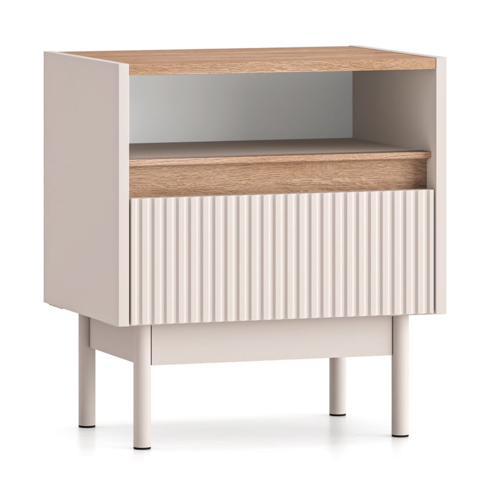 Table de chevet avec tiroir, gris cachemire/aspect chêne, 50 cm