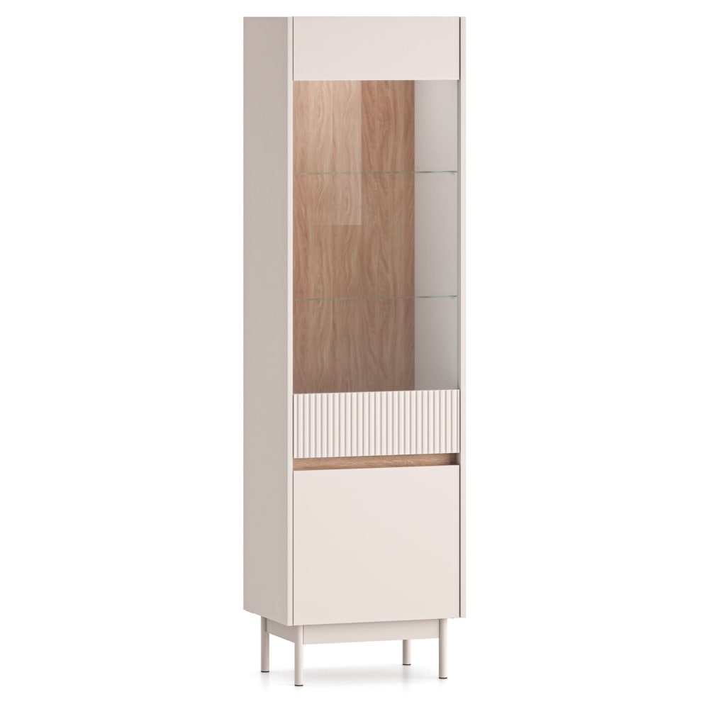 Selsey Vitrine 2-türig, Glasfront & LED, Kaschmirgrau/Eichenoptik, 55 cm style modern Taupe Spanplatte