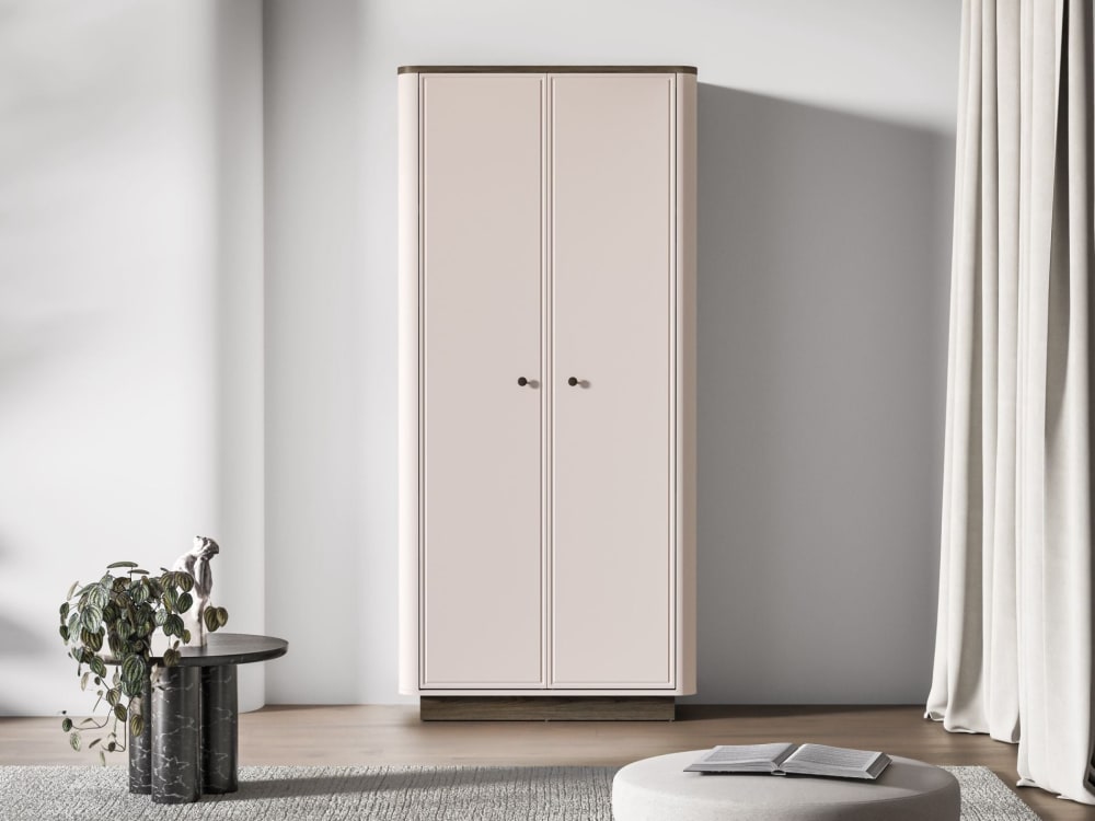 Kleiderschrank 2-türig mit Kleiderstange, Greige/Eicheoptik, 92