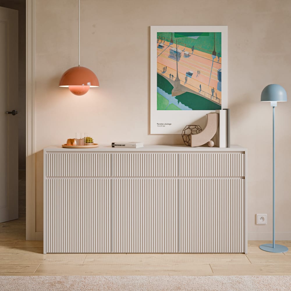 Sideboard 3-türig, 3 Schubladen, Kaschmir, 155 cm - Maisons Du