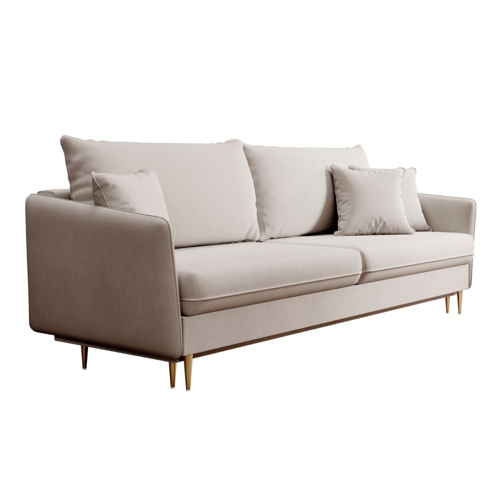 Canapé 3 places convertible en velours avec pieds dorés, beige gris