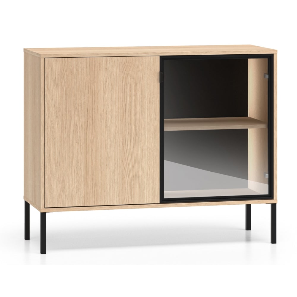 Selsey Sideboard mit beleuchteter Glasvitrine, Eichenholzoptik, 107 cm style modern Beige Spanplatte