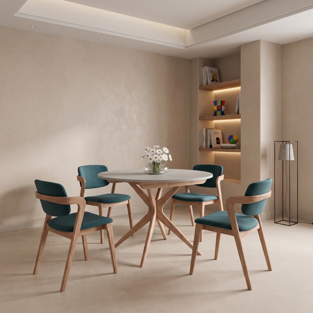 Runder Ausziehbarer Esstisch, Massivesche, MDF, Braun Beige -