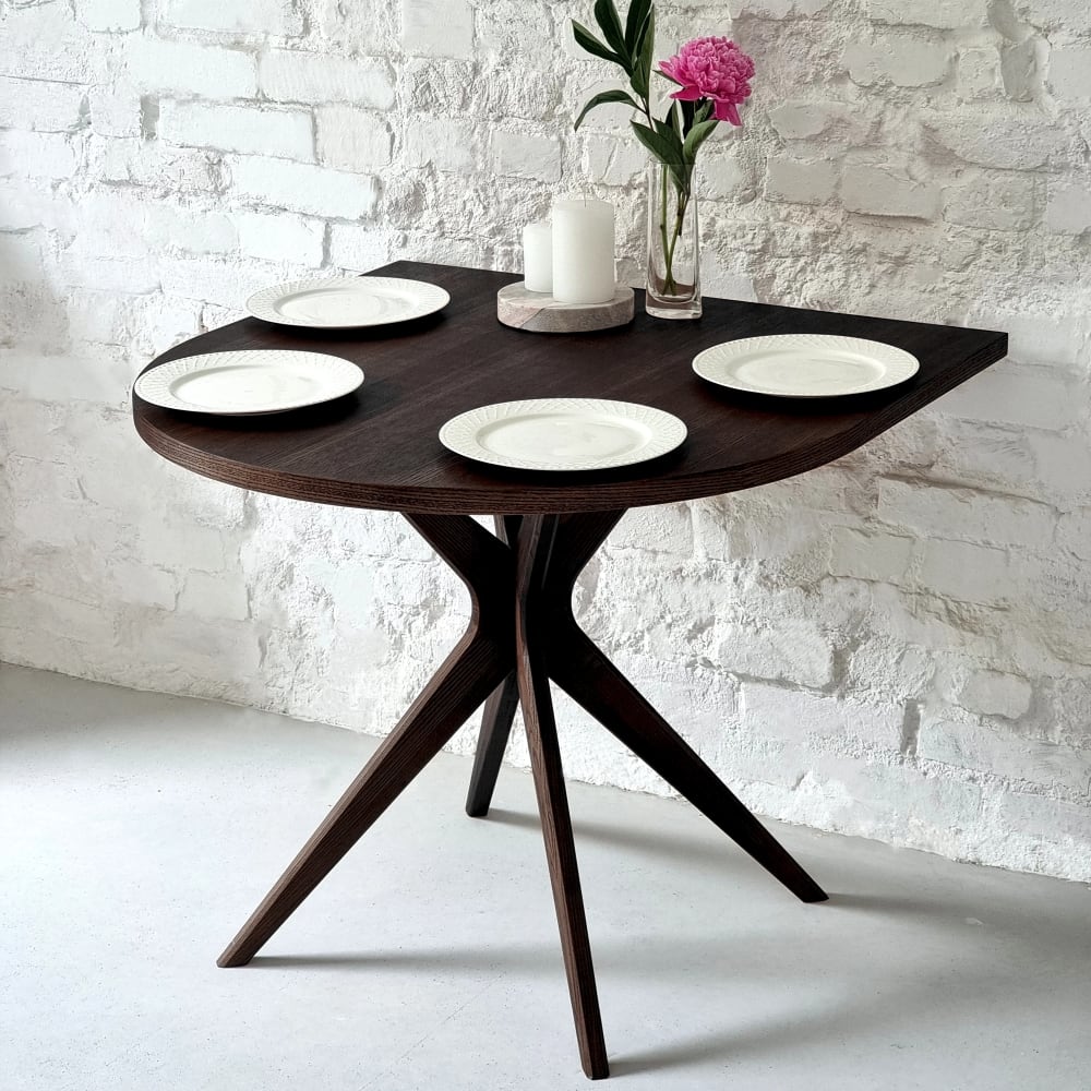 Ragaba Halbovaler Tisch aus Massivesche und eschefurniertem MDF, Nussbaum style modern Braun Holz