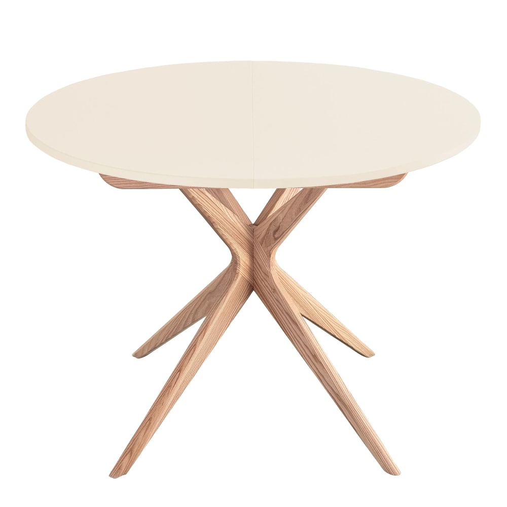 Ragaba Runder Ausziehtisch, Massivesche, MDF, Perlweiß style modern Beige Holz
