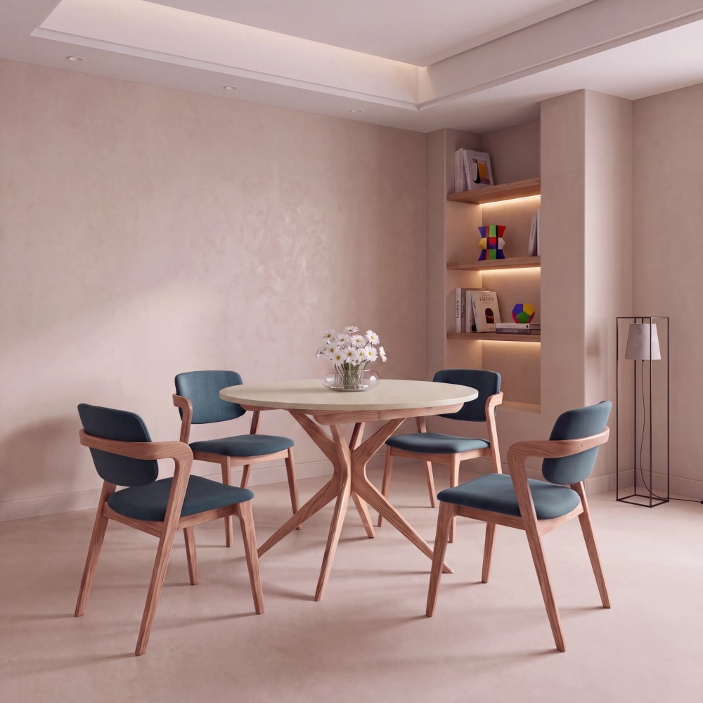 Runder Ausziehtisch, Massivesche, MDF, Perlweiß - Maisons Du