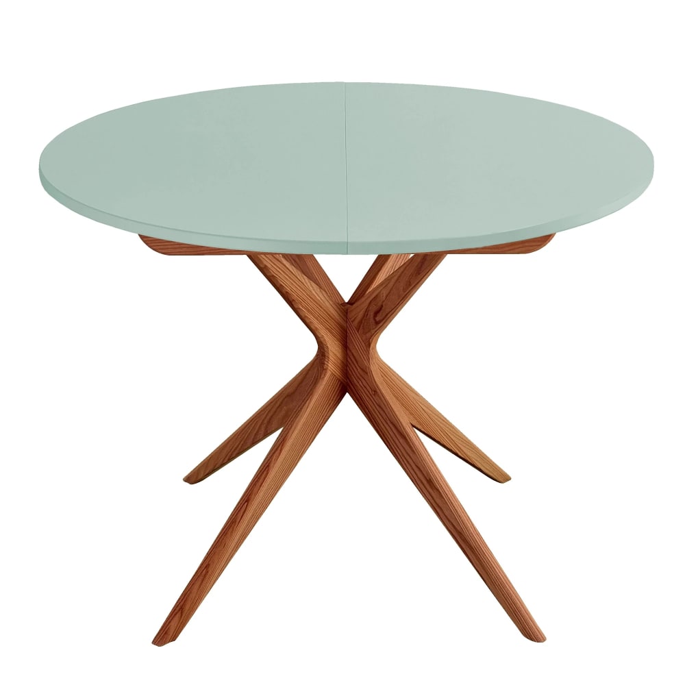Ragaba Runder Ausziehtisch, eichefarbe Esche, MDF, Salbeigrün style modern - Holz