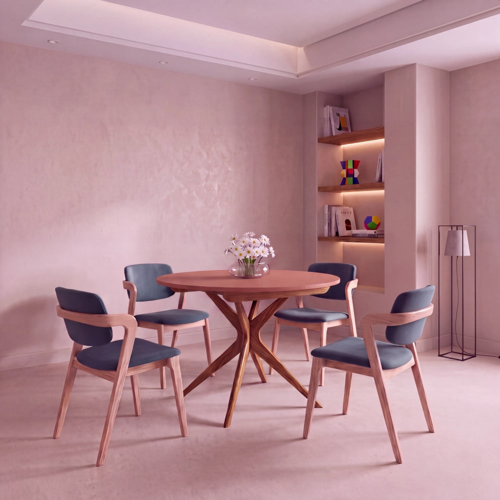 Ragaba Runder Ausziehbarer Esstisch, Massivesche, MDF, Dunkel Koralle style modern Rosa Holz