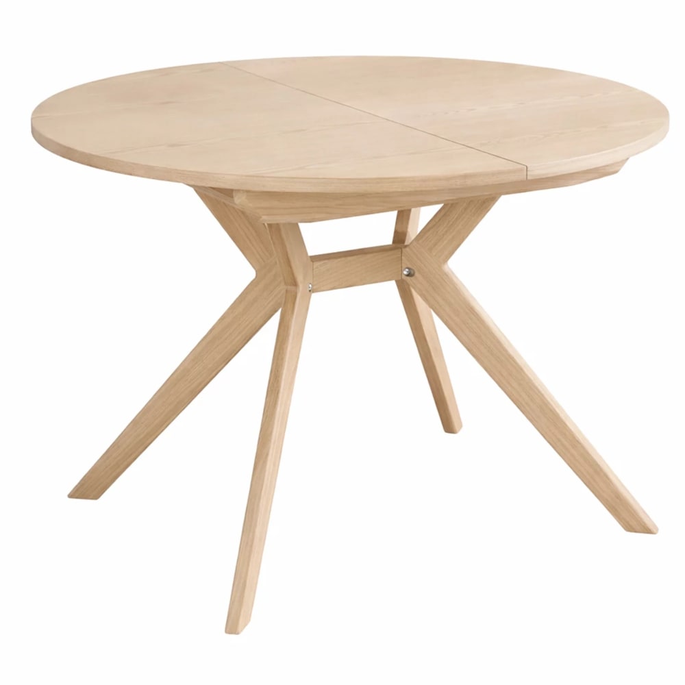 Ragaba Runder Ausziehtisch aus Massivesche und eschefurniertem MDF, Natur style modern Beige Holz