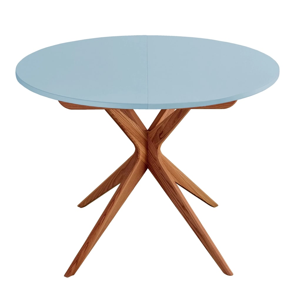 Runder Ausziehtisch, eichefarbe Esche, MDF, Taubenblau - Maisons