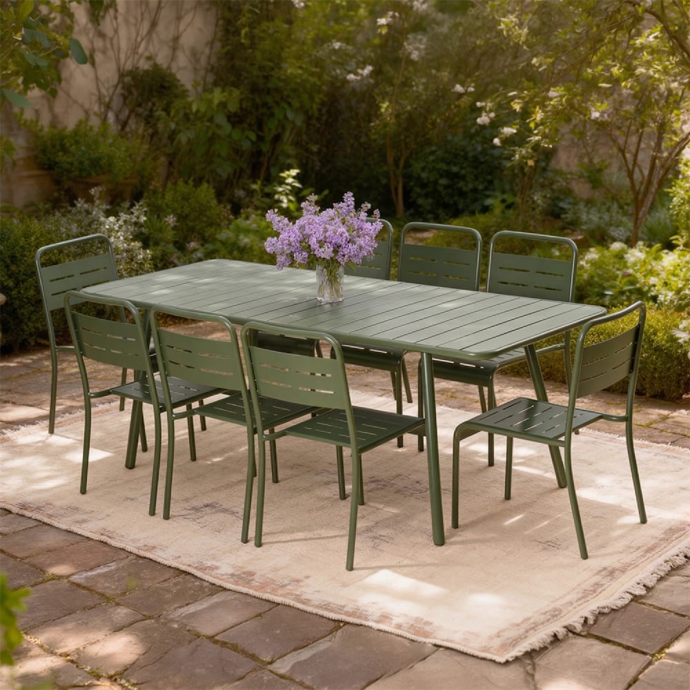 Ensemble table de jardin 200 cm et 8 chaises vert