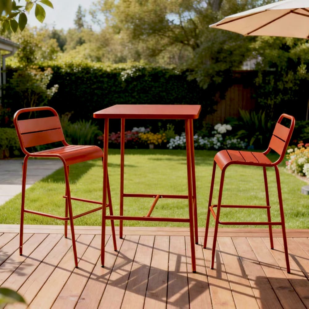 Ensemble table de bar et 2 chaises hautes d'extérieur terracotta