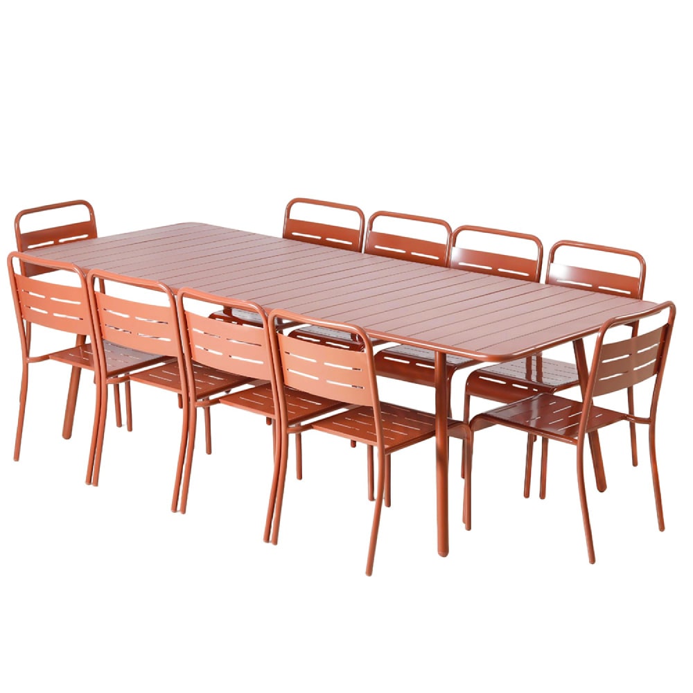 Ensemble table de jardin 234 cm et 10 chaises terracotta Ensemble table de jardin 234 cm et 10 chaises terracotta