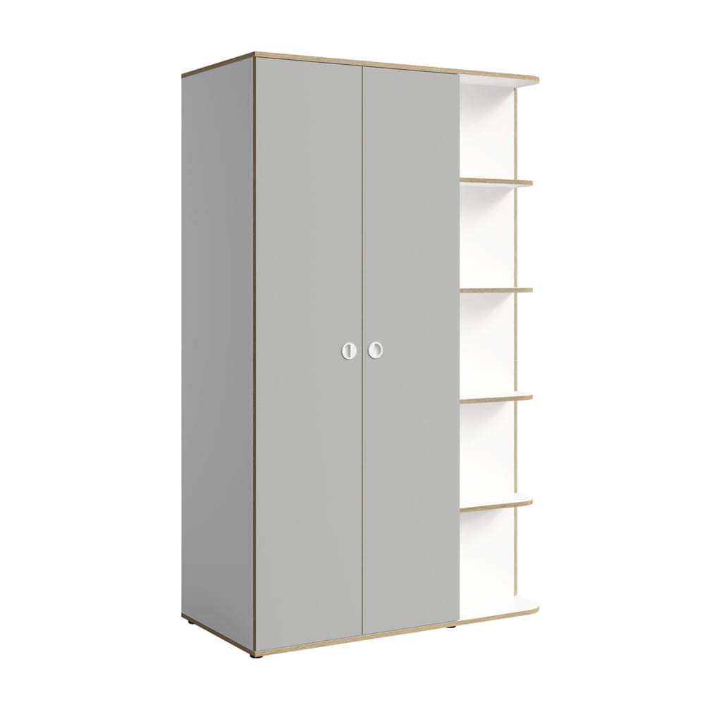 Feldmann-Wohnen Kleiderschrank mit Eckregal aus Holz 120x60x196,5cm, weiß, grau style modern - Spanplatte