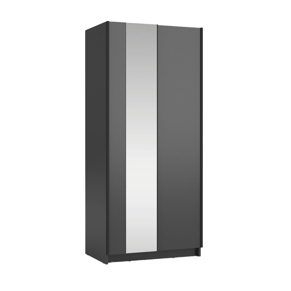 Feldmann-Wohnen Schwebetürenschrank mit Spiegel aus Holz 80x54x182cm, schwarz style modern - Spanplatte
