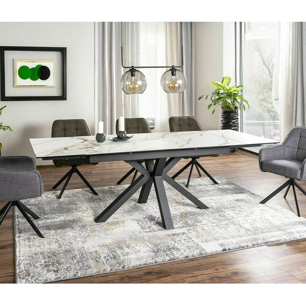 Esstisch ausziehbar aus Keramik 160-240x90x76cm, weißer Marmor -