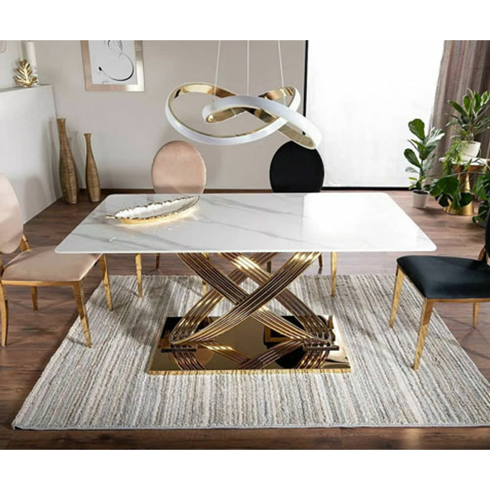 Esstisch ausziehbar aus Keramik 160-240x90x76cm, weißer Marmor -