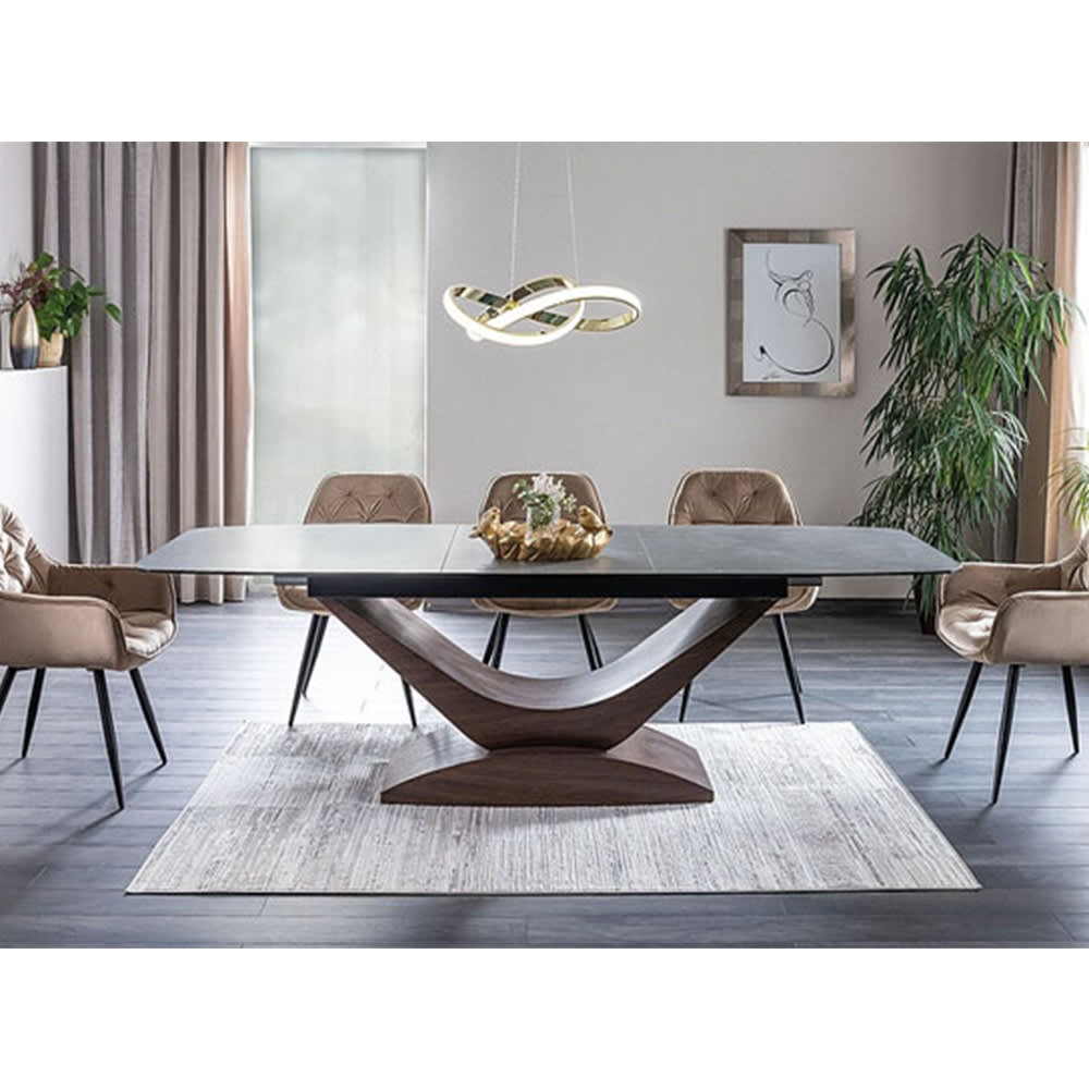 Esstisch, ausziehbar, 180-240x95x76cm, weiß Marmor / Eiche natur