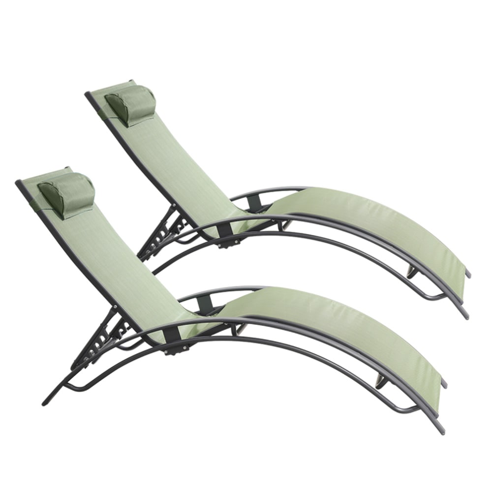 Lot de 2 transats ajustables gris et kaki