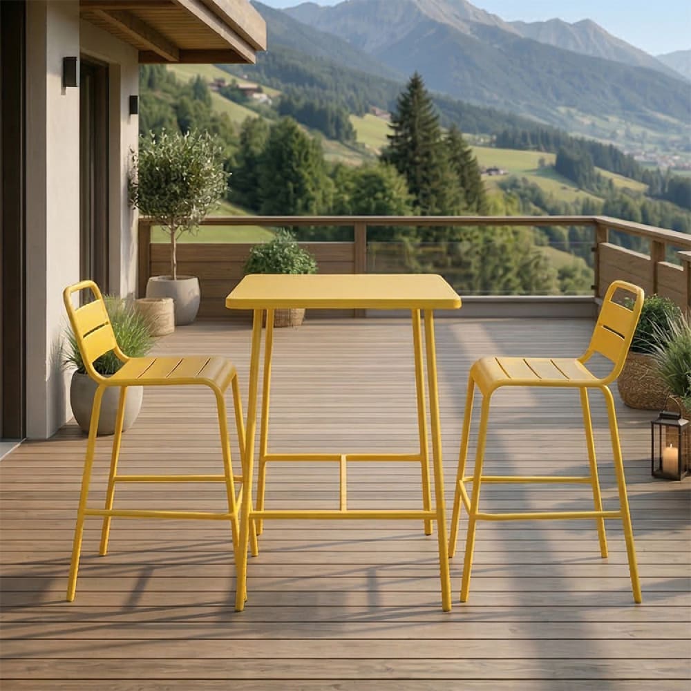Ensemble table de bar et 2 chaises hautes d'extérieur jaune