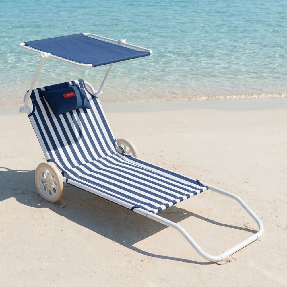 Chaise plage transat pliable parasol polyester bleu