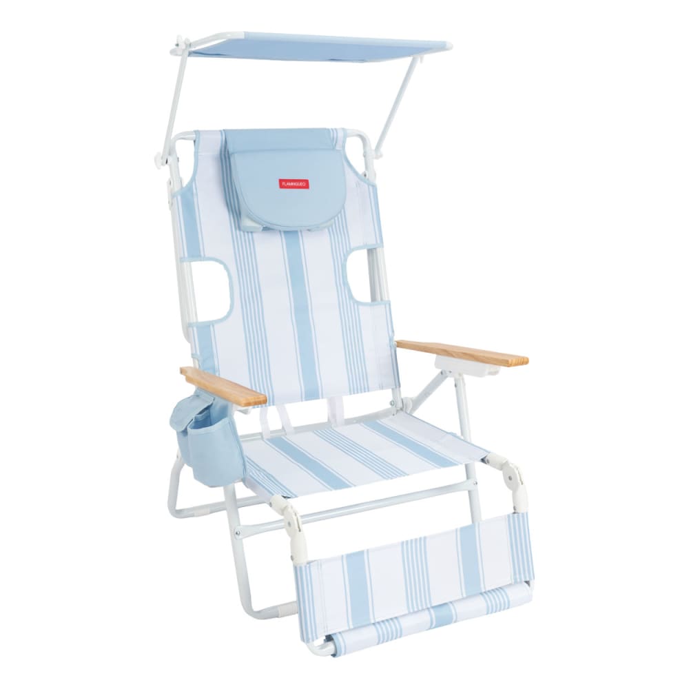 Chaise plage inclinable parasol polyester bleu