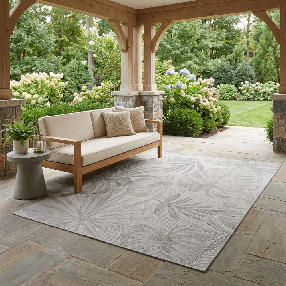 Tapis extérieur et intérieur à motifs plantes gris 160x230cm — vue 4