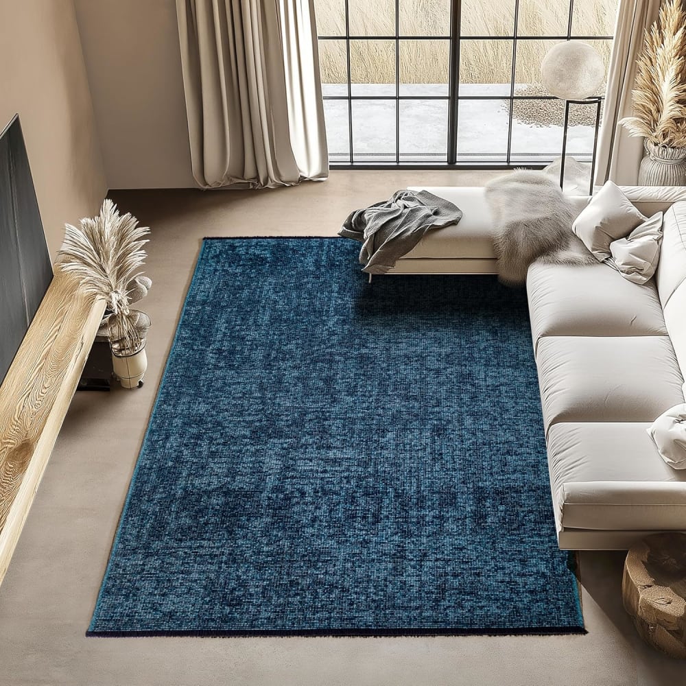 Tapis moderne tissage plat à franges - bleu 200x290cm — vue 3