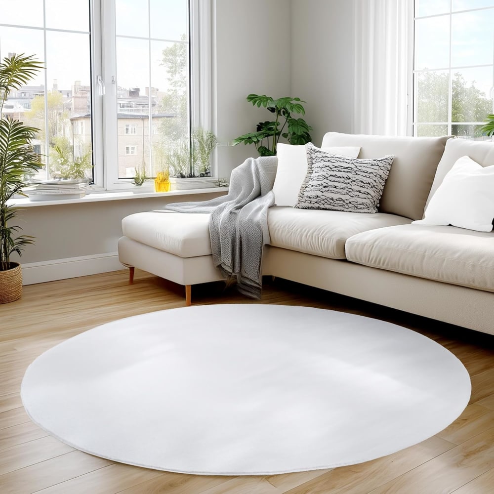 Tapis rond à poils doux lavable blanc 200x200cm — vue 3
