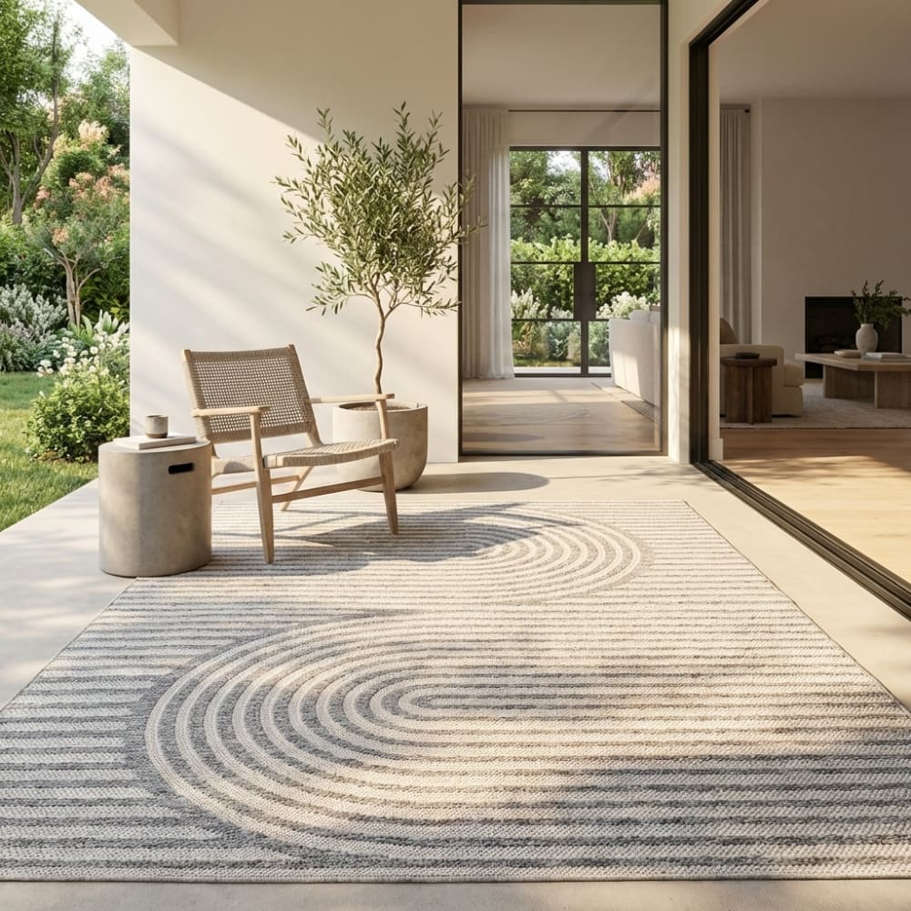 Tapis extérieur et intérieur à motifs géométriques gris 120x170cm — vue 3