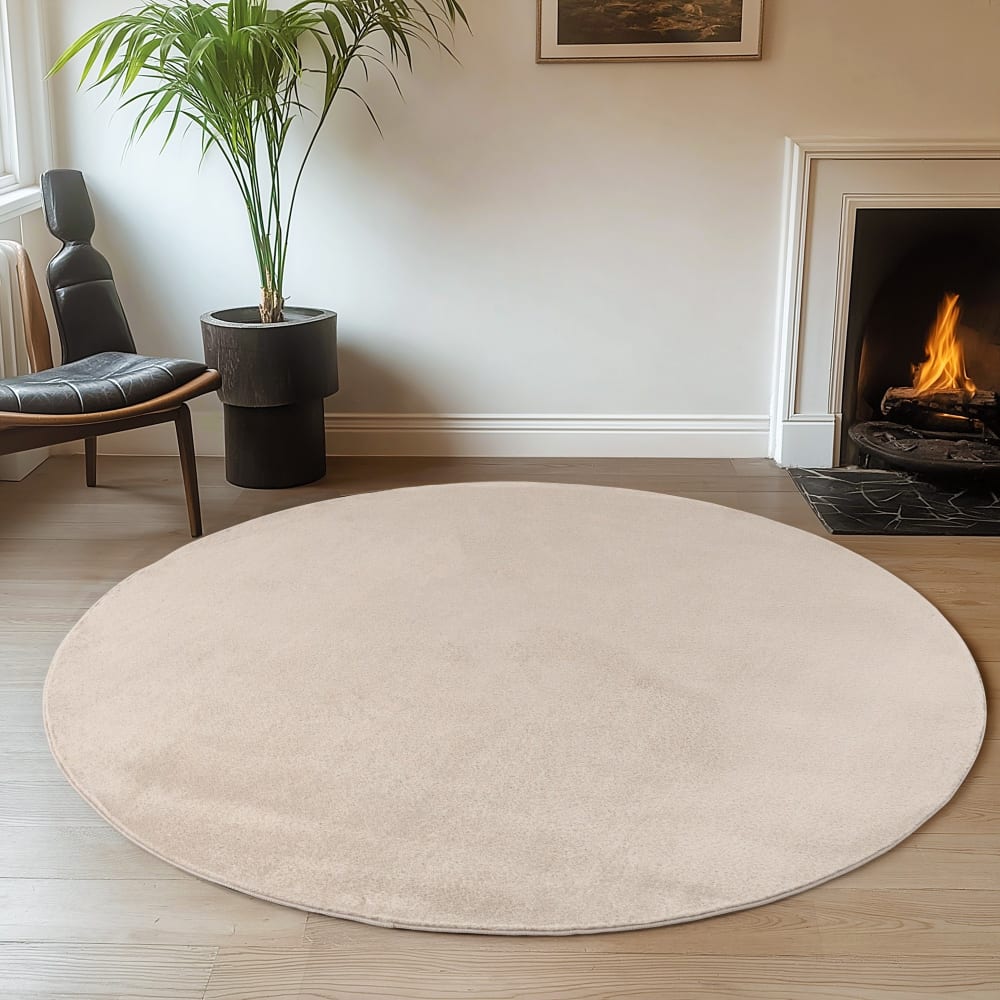 Tapis rond à poils doux lavable crème 160x160cm — vue 3