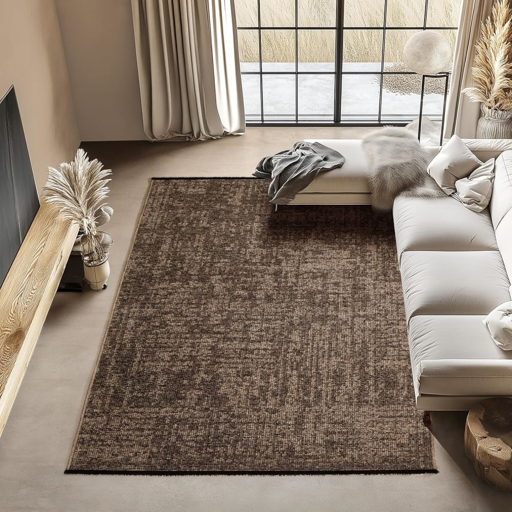 Tapis moderne tissage plat à franges - marron 240x340cm — vue 3