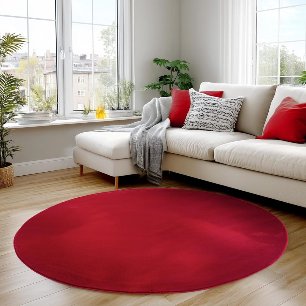 Tapis rond à poils doux lavable rouge 200x200cm — vue 3