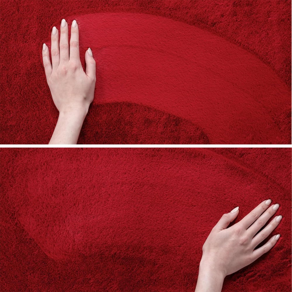 Tapis rond à poils doux lavable rouge 200x200cm — vue 4