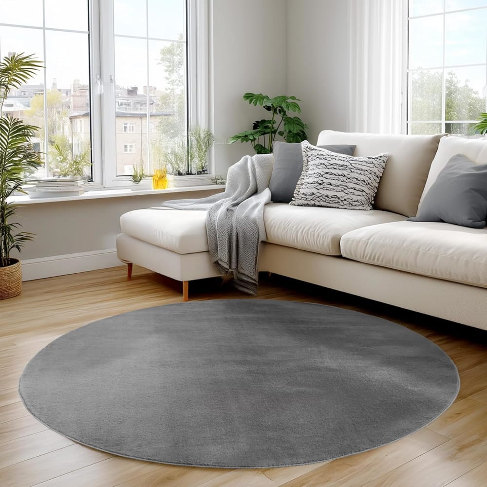 Tapis rond à poils doux lavable gris 160x160cm — vue 3