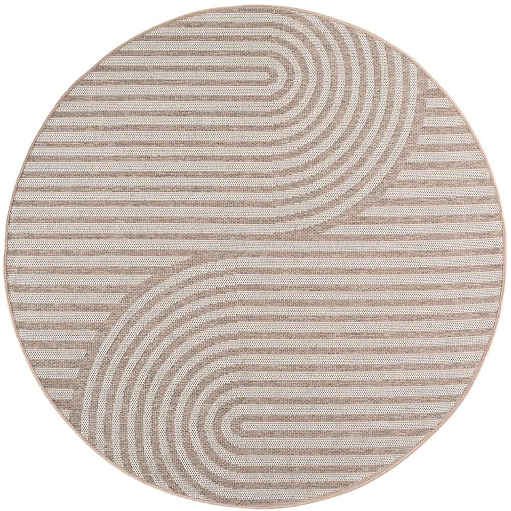 Tapis extérieur rond à motifs géométriques beige 120cm